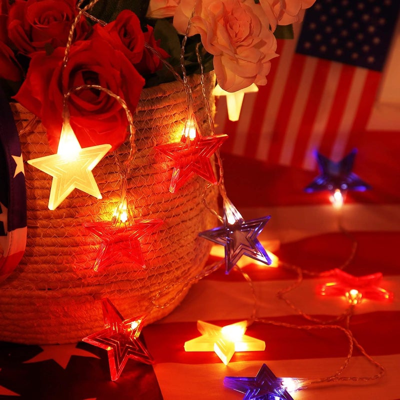 كلاراكو سلسلة أضواء نجمة عيد الاستقلال باللونين الأحمر والأبيض والأزرق من كلاركو، 6.6 قدم، 12 مصباح ليد، إضاءة علم النجوم الأمريكية، أضواء الأبطال، ديكور داخلي وخارجي، 4 يوليو، وطني (عبوة واحدة) - Image 5