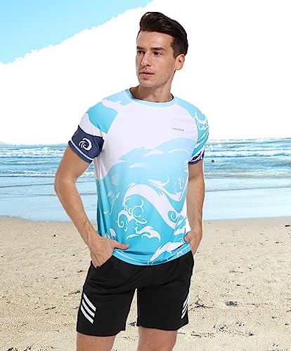 VAYAGER Men's Swim Shirts Rash Guard UPF 50+ T Shirts Quick Dry Loose Fit Water Surfing Shirt(Blue Waves XL) - Image 5