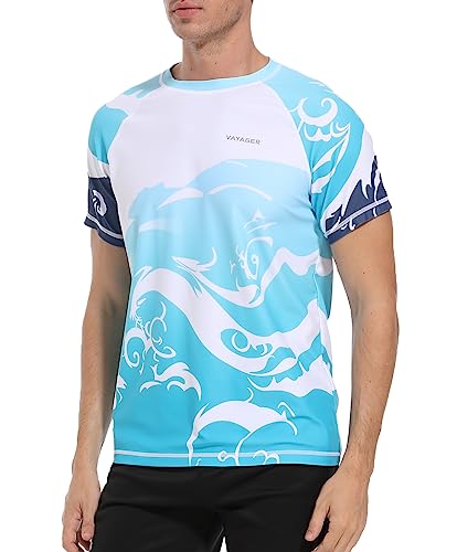 VAYAGER Men's Swim Shirts Rash Guard UPF 50+ T Shirts Quick Dry Loose Fit Water Surfing Shirt(Blue Waves XL) - Image 2