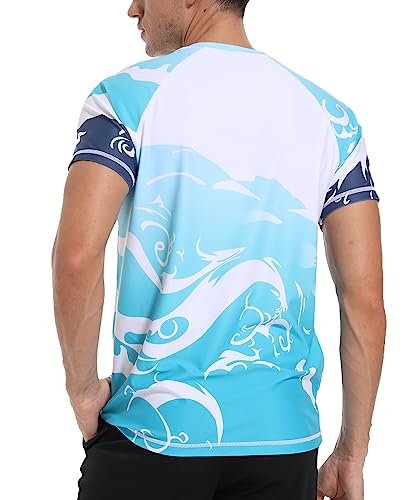 VAYAGER Men's Swim Shirts Rash Guard UPF 50+ T Shirts Quick Dry Loose Fit Water Surfing Shirt(Blue Waves XL) - Image 3