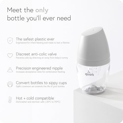 Quark BuubiBottle Mini Slow Flow Bottle for Newborn Babies by Quark with AntiColic RealFeel Nipple to Simulate Breastfeeding BPAFree PVCFree ToxinFree 5 Oz Bottle with Lid 2 Pack Gray - Image 3