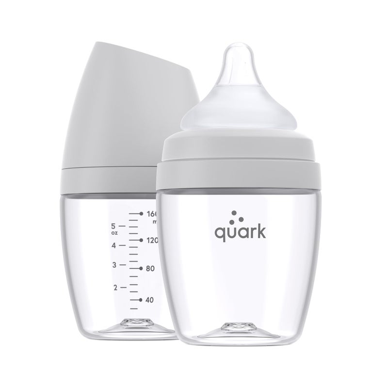 Quark BuubiBottle Mini Slow Flow Bottle for Newborn Babies by Quark with AntiColic RealFeel Nipple to Simulate Breastfeeding BPAFree PVCFree ToxinFree 5 Oz Bottle with Lid 2 Pack Gray - Image 2