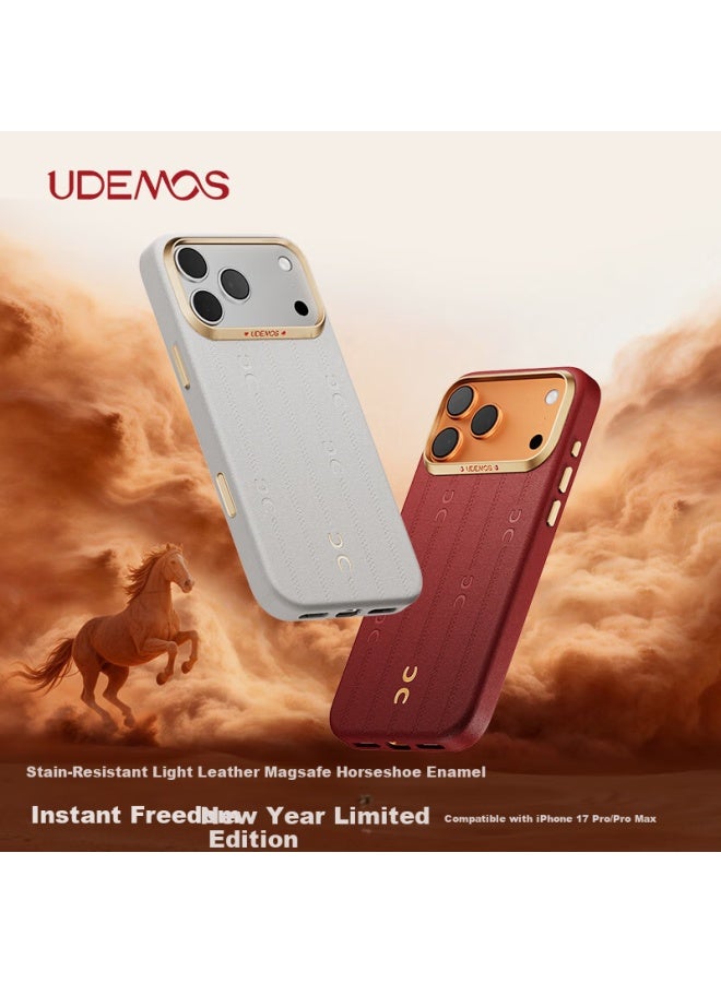 Defense Juesse "walking With The Wind" Leather Anti-drop Full-coverage Fashionable White Phone Case For Iphone 17 Pro - Image 1