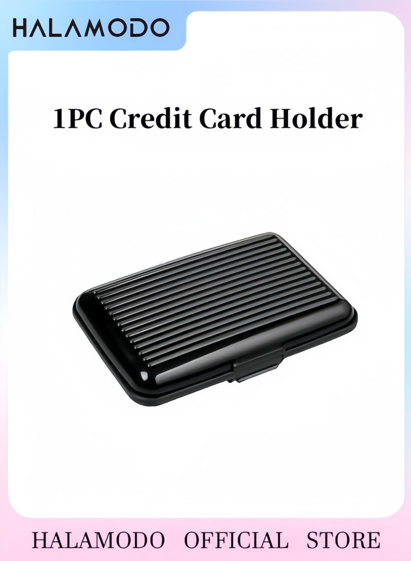 هالامودو حامل بطاقات ائتمانية، محفظة بطاقات معدنية صغيرة للأعمال، حافظة صلبة من الألومنيوم، حامل بطاقات هوية رفيع، واقي، حامل بطاقات مخطط للنساء والرجال - Image 1
