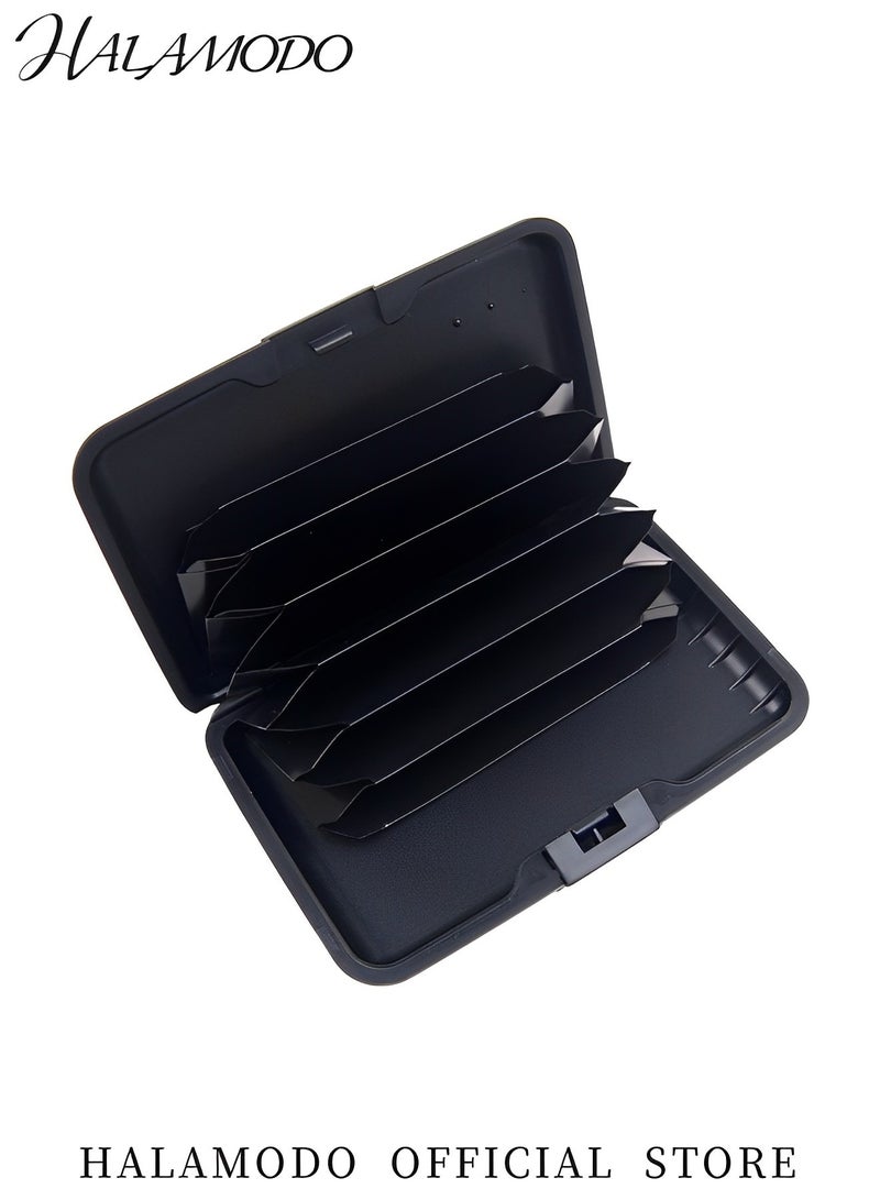 هالامودو حامل بطاقات ائتمانية، محفظة بطاقات معدنية صغيرة للأعمال، حافظة صلبة من الألومنيوم، حامل بطاقات هوية رفيع، واقي، حامل بطاقات مخطط للنساء والرجال - Image 2