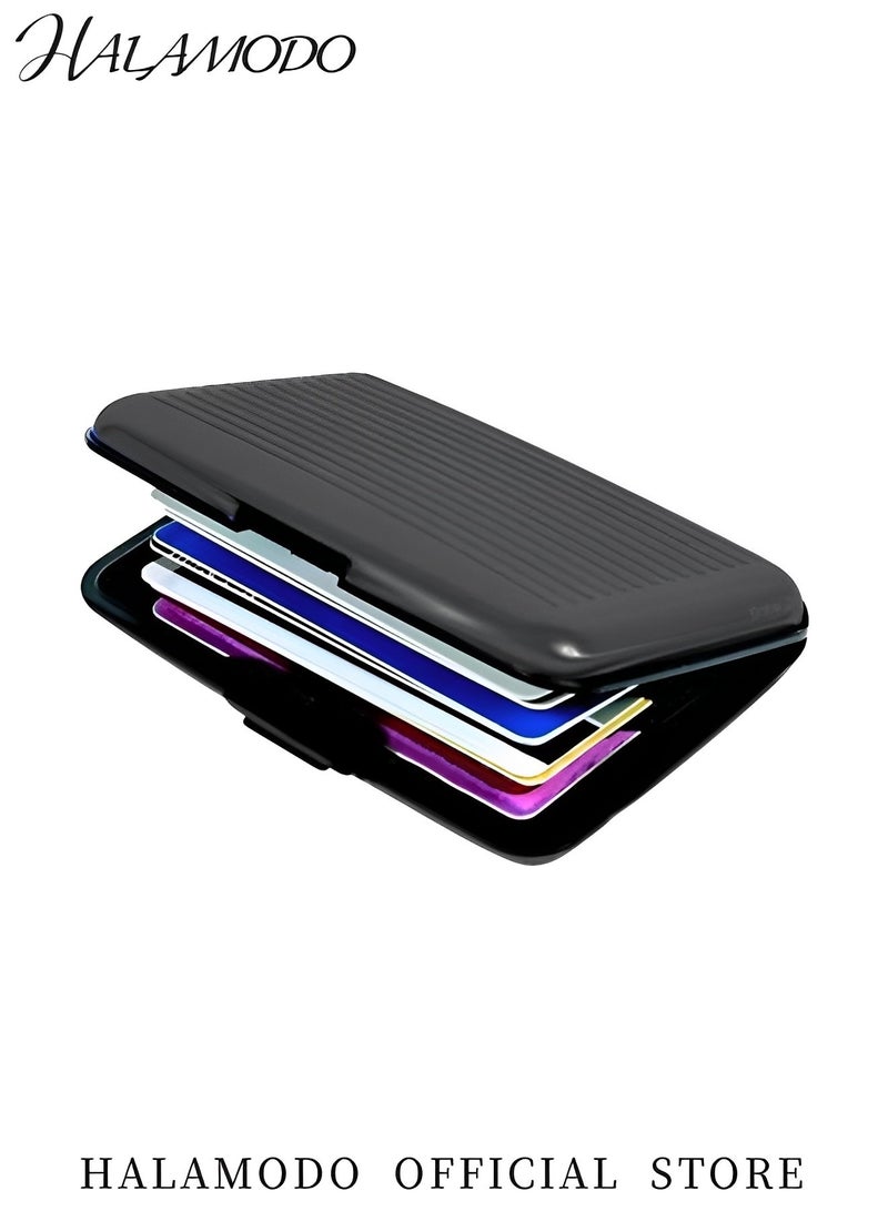 هالامودو حامل بطاقات ائتمانية، محفظة بطاقات معدنية صغيرة للأعمال، حافظة صلبة من الألومنيوم، حامل بطاقات هوية رفيع، واقي، حامل بطاقات مخطط للنساء والرجال - Image 3