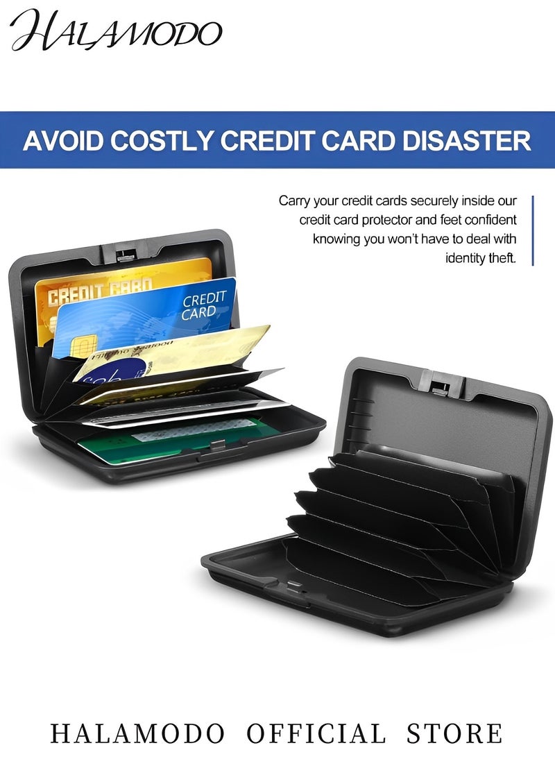 هالامودو حامل بطاقات ائتمانية، محفظة بطاقات معدنية صغيرة للأعمال، حافظة صلبة من الألومنيوم، حامل بطاقات هوية رفيع، واقي، حامل بطاقات مخطط للنساء والرجال - Image 4
