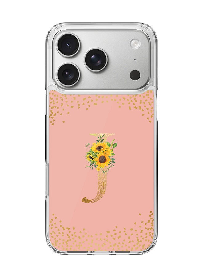 Stylizedd Classic Clear MagSafe Case for iPhone 17 Pro , Hybrid Soft Case Flexible Edges Anti Drop TPU PC Gel Thin Transparent Cover [ Designed for iPhone 17 Pro ] - Custom Monogram Initial Letter Floral Pattern Alphabet - J  (Rose Pink )