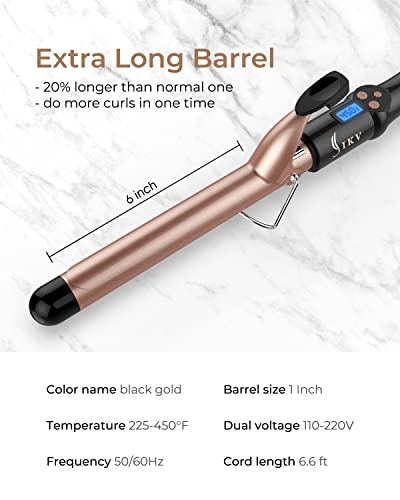 IKV 1 Inch Extra Long Barrel Curling Iron, Ceramic Tourmaline Curling Wand Professional Dual Voltage - Image 5