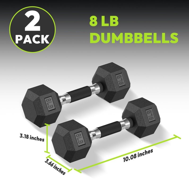 HANDBODE Hex Rubber Dumbbells, Non-Slip Handle Design for Secure & Comfortable Grip, Hand Weights for Strength Training and Home Gym/Pair of 8 LB - Image 2
