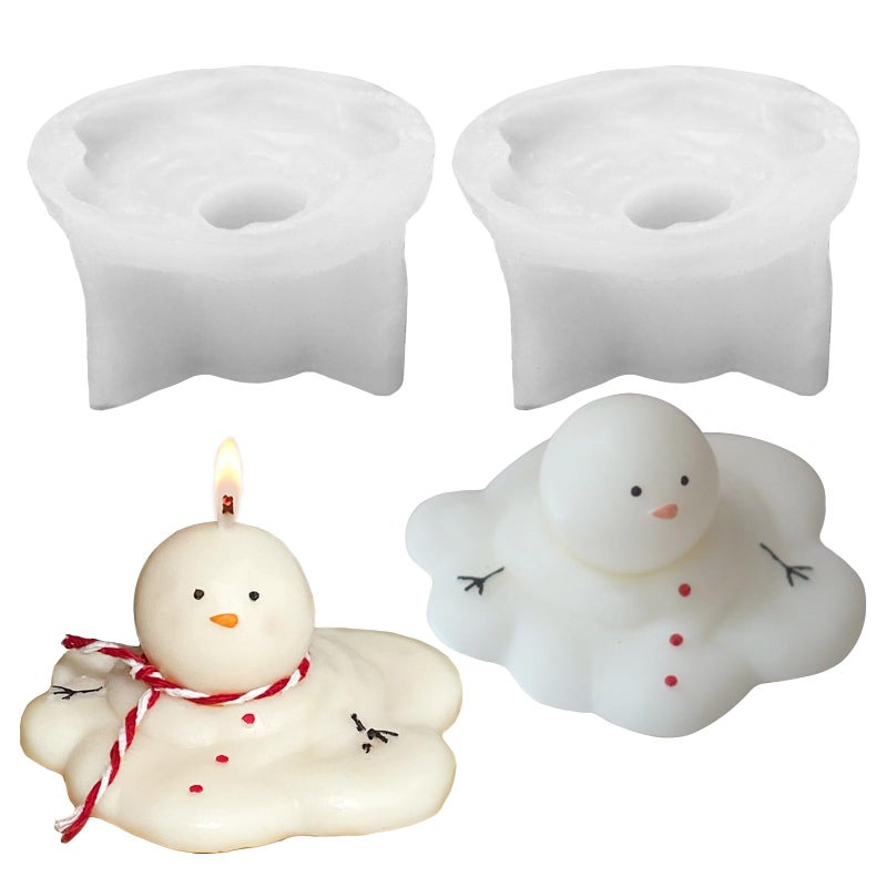 Wehous 2PCS Christmas Candle Molds Cute Melting Snowman 3D Resin Mold for Making Ornament for Soap Wax Epoxy Resin Cake Chocolate Decoration