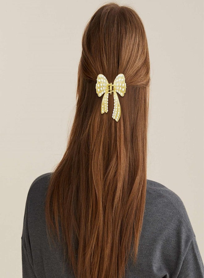 Aswewamt 6 Pcs Gold Pearl Hair Clip Claws, Butterfly Bowknot Rhinestone Fancy Hair Clips, Metal Sparkling Hair Clamps, Hair Styling Accessories for Women Girls - Image 3