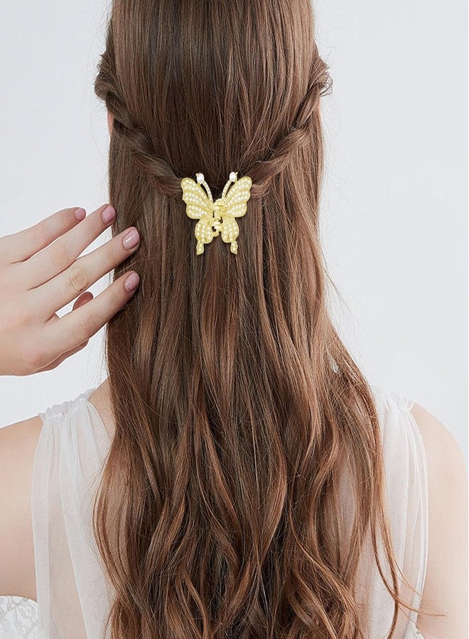 Aswewamt 6 Pcs Gold Pearl Hair Clip Claws, Butterfly Bowknot Rhinestone Fancy Hair Clips, Metal Sparkling Hair Clamps, Hair Styling Accessories for Women Girls - Image 5