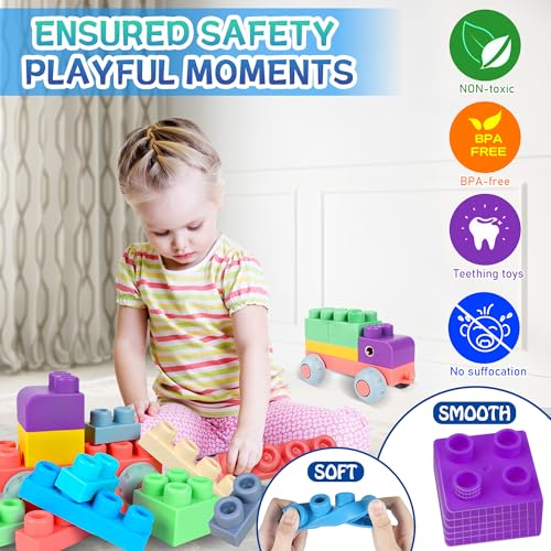 ROHSCE Baby Soft Blocks Building Block Toys Blocks for Babies 6 Months and Up STEM Educational Toddler Gifts Baby Soft Rubber Blocks Big Building Blocks Sensory Toys 46PCS - Image 5