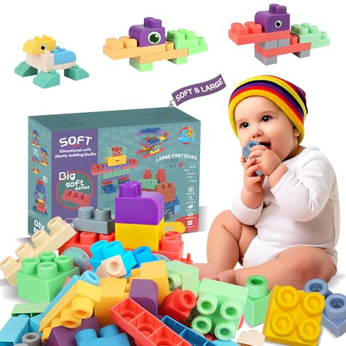 ROHSCE Baby Soft Blocks Building Block Toys Blocks for Babies 6 Months and Up STEM Educational Toddler Gifts Baby Soft Rubber Blocks Big Building Blocks Sensory Toys 46PCS - Image 1