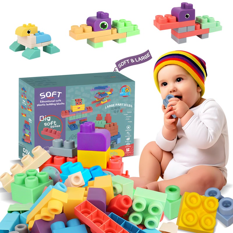 ROHSCE Baby Soft Blocks Building Block Toys Blocks for Babies 6 Months and Up STEM Educational Toddler Gifts Baby Soft Rubber Blocks Big Building Blocks Sensory Toys 46PCS - Image 3