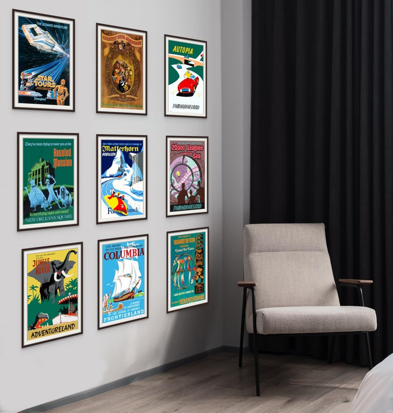 BigWig Prints Vintage Disney Posters - Disneyland Ride Posters, Disney Home Decor Adult, Vintage Retro Wall Art, Haunted Mansion, Disneyland Gifts, Collectibles, Memorabilia - Unframed Reproduction Set of 9 (11x17) - Image 2