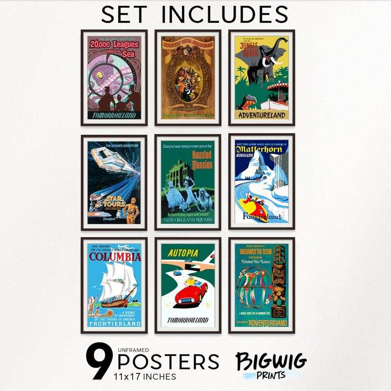 BigWig Prints Vintage Disney Posters - Disneyland Ride Posters, Disney Home Decor Adult, Vintage Retro Wall Art, Haunted Mansion, Disneyland Gifts, Collectibles, Memorabilia - Unframed Reproduction Set of 9 (11x17) - Image 3
