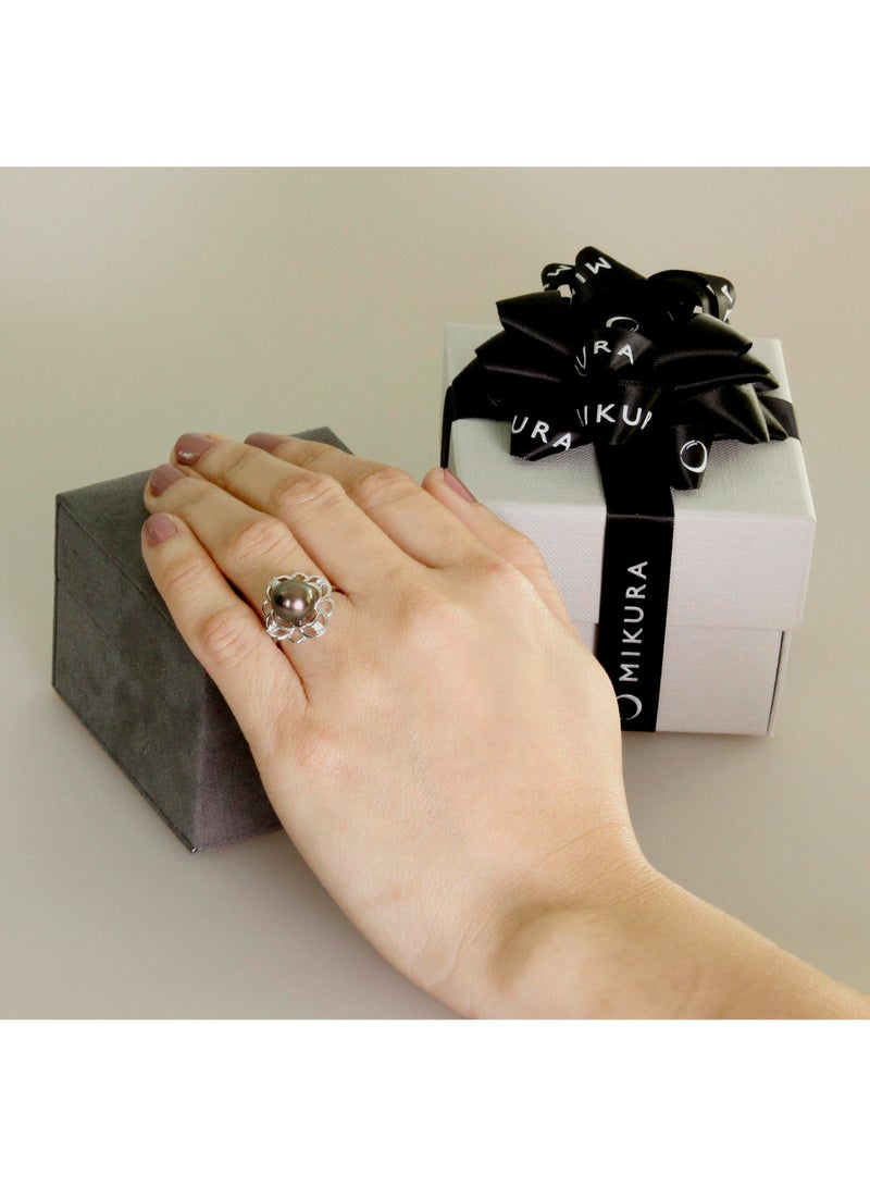 MIKURA Ring, Freshwater Pearls, A Quality, Treated Black Color, 9.5-9.0MM, 18KW, 4D-0.10Ct, VS Clarity, G/H Color  - Image 4