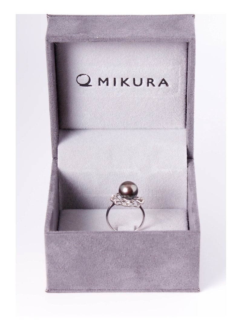 MIKURA Ring, Freshwater Pearls, A Quality, Treated Black Color, 9.5-9.0MM, 18KW, 4D-0.10Ct, VS Clarity, G/H Color  - Image 3