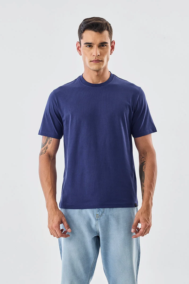 Snitch Navy Core Lab 100% Cotton Regular Fit T-Shirt for Men | Best Price UAE