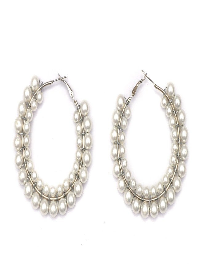 Honbon Pearl Hoop Earrings Round Dangle Earings Modern Fusion Ear Jewelry Kaan ki Baali Hoop Bali Earrings Office Wear for Women,Girls 1pairs - Image 1