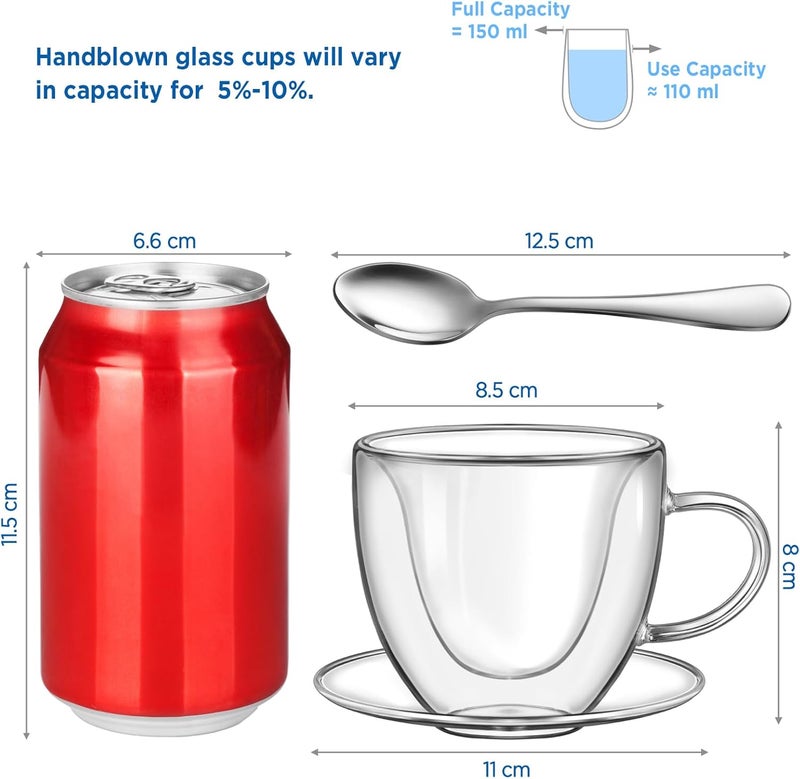 glastal Espresso Cup 5oz Double Walled Glass Coffee Mugs Tea Cups with Handle Saucer Set of 2 Heart Shaped Milk Juice Cups Drinking Glasses Mothers Day Gifts for Mom Birthday Gifts for Wife Grandma - Image 2