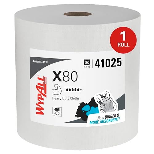 WypAll PowerClean X80 Cloths Heavy Duty Wipes 41025 Jumbo Extended Use Towels White 1 Roll of 455 Sheets 455 Sheet Total - Image 2