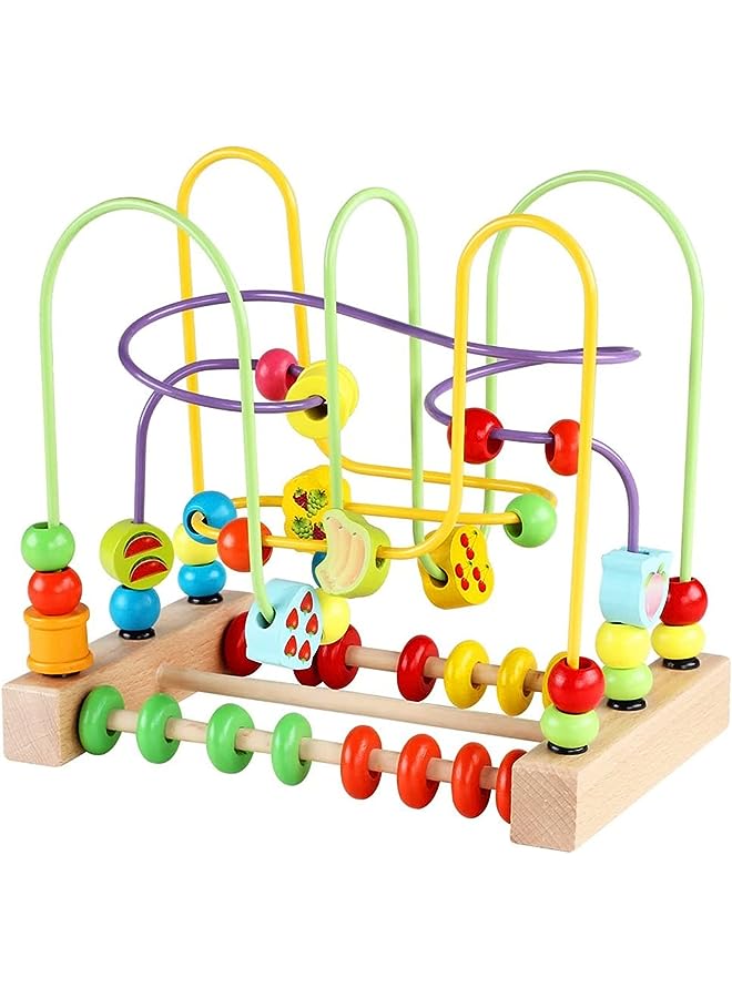 IAF Bead Maze Roller Coaster Wooden Educational Circle Toy, Educational Abacus Beads Game for Toddlers Sliding Beads On Twists Wire Training Child Attention Count and Grasping Ability - Image 1