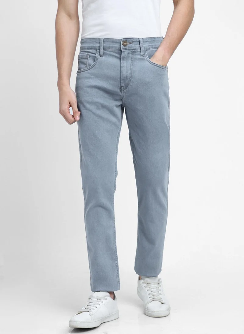 Straight Fit Indigo Men's Jeans with Button & Zip Closure (Cotton Poly Stretch)