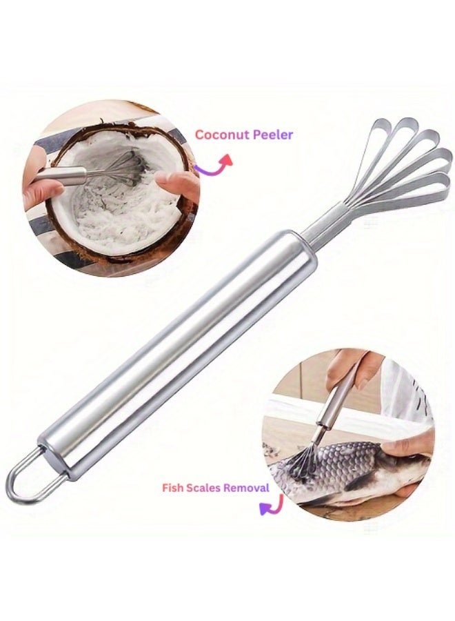 مقشرة جوز الهند من الفولاذ المقاوم للصدأ متعددة الاستخدامات مبشرة وكاشطة لإزالة قشور السمك والفواكه والخضروات - Image 1