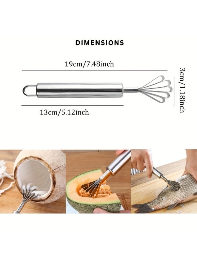 مقشرة جوز الهند من الفولاذ المقاوم للصدأ متعددة الاستخدامات مبشرة وكاشطة لإزالة قشور السمك والفواكه والخضروات - Image 4