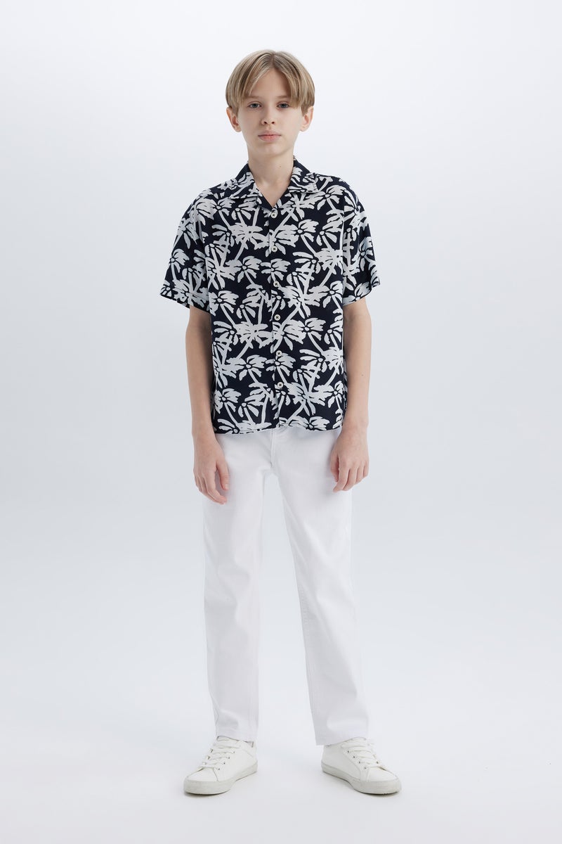 DeFacto Blue Boy Boy Oversize Fit Polo Neck Patterned Short Sleeve Shirt Casual - Image 2