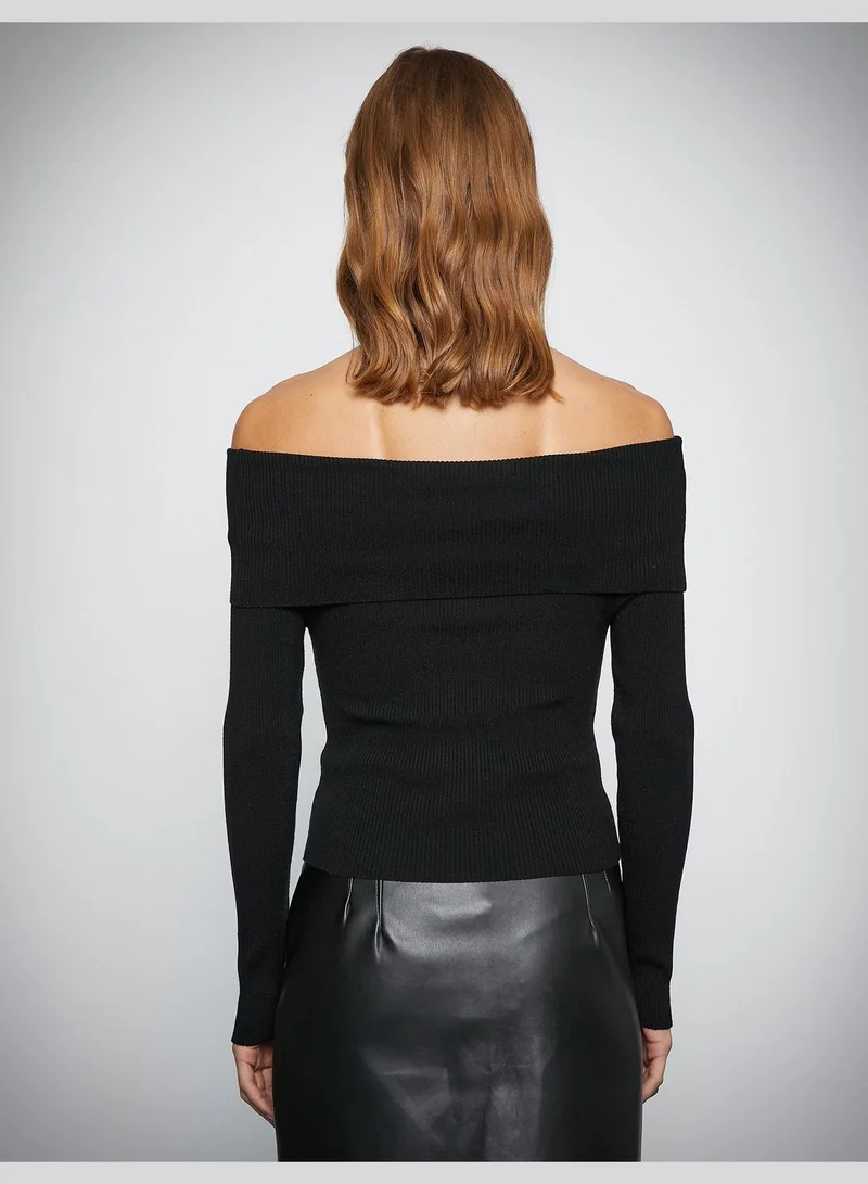 KOTON Sliky Fabric Off the Shoulder Ribbed Sweater