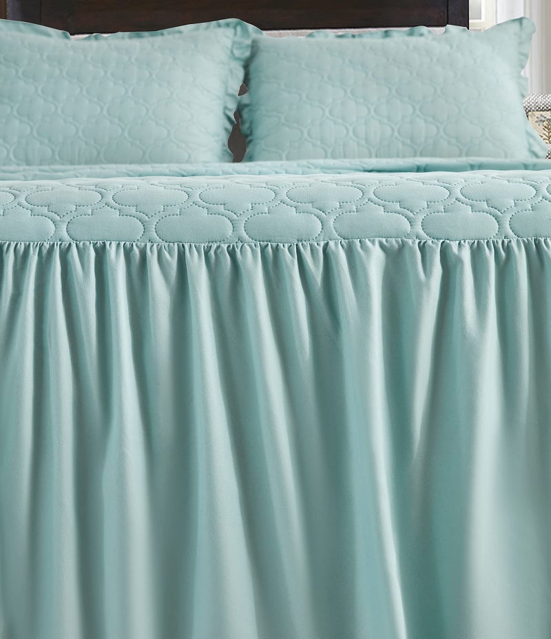 CHIXIN Ruffle Skirt Bedspread - 30" Long Drop, Shabby Chic Style Bedding, Lightweight, 3 Piece Set, King Size, Seaglass - Image 5