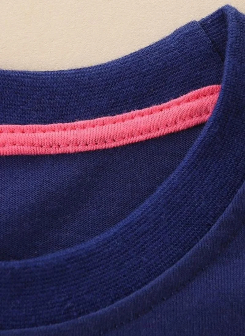 YUNIQEE Navy Blue Printed Solid Round Neck Cotton T-shirt