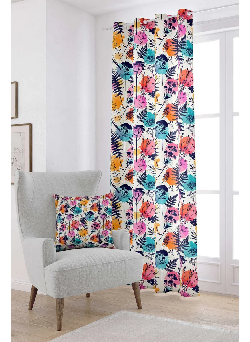 Cango Home Cream Multicolored Leaf Patterned Digital Printed Curtain CGH080-PR