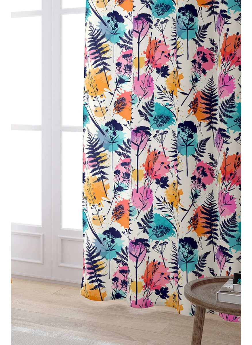 Cango Home Cream Multicolored Leaf Patterned Digital Printed Curtain CGH080-PR