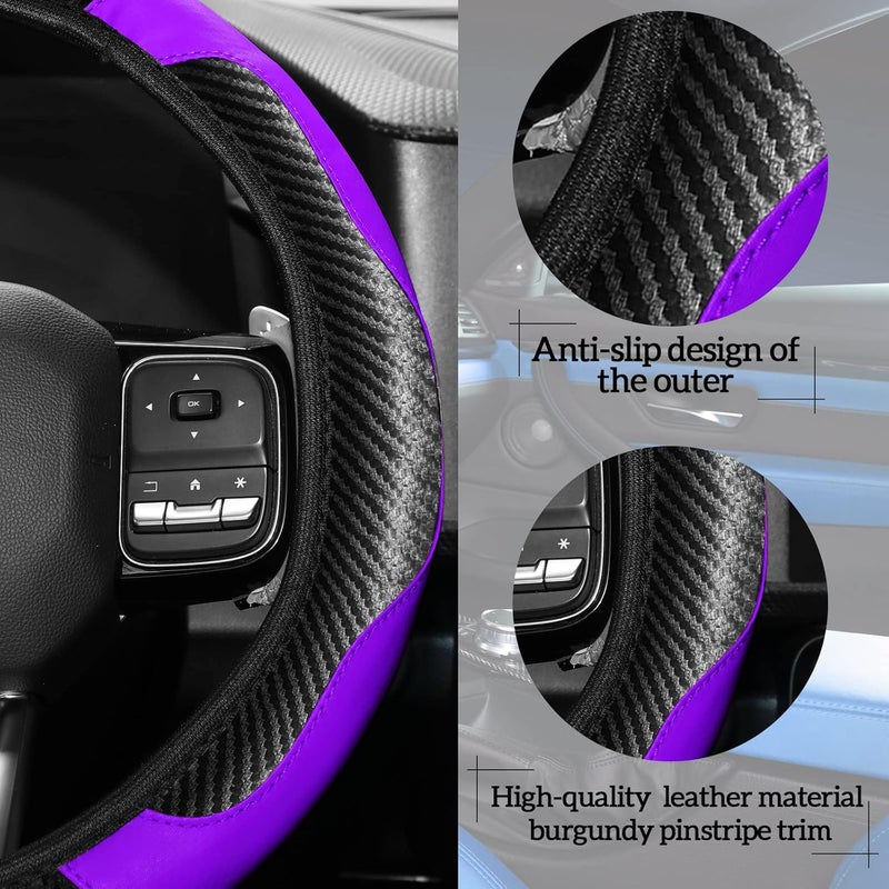 Riakrum 30 Pcs Car Accessories Set Purple and Black PU Leather Steering Wheel Cover Auto Interior Accessories Gift Car Vent Trim Strips Air Conditioner Insert Strips with Installation Tool - Image 4