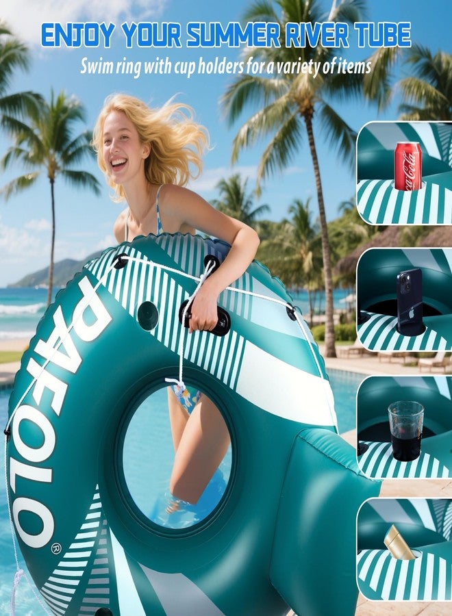 Pafolo Pool Float Adult, Inflatable River Tube Float, River Tubes for Floating Heavy Duty with Mesh Bottom, Comfortable Backrest & 2 Cup Holders & Durable Grab Handles,450 lbs Weight Capacity - Image 5