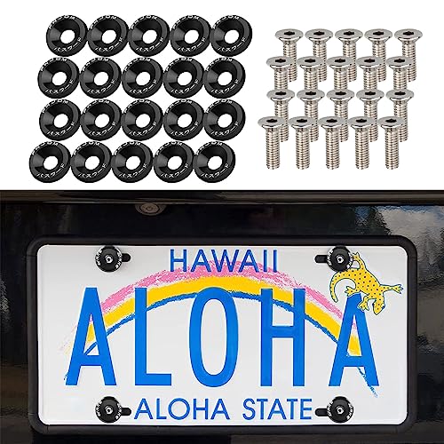 Middrivr 20PCS Fender Bumper Washer Bolt Aluminum Fender Washer Engine Bay Dress Up Kit Fasteners M6 JDM Fender Washer Kit Fits Bumper Washer Bolt Headlights Trunk Engine Bay Dress Up Black - Image 1