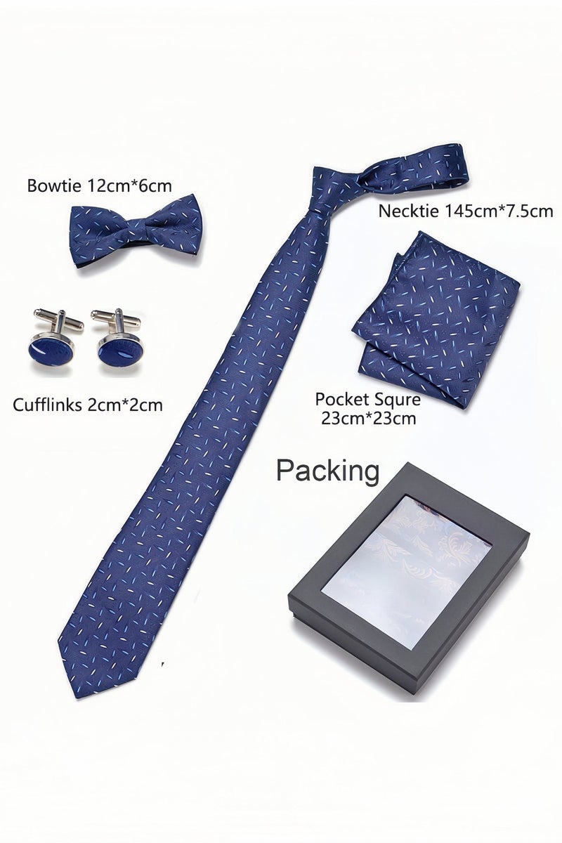 Hiras Men's Blue Tie Gift Set for Wedding & Business | Complete Accessory Collection (Tie, Bow Tie, Cufflinks, Pocket Square) - Oxford Blue - Image 3
