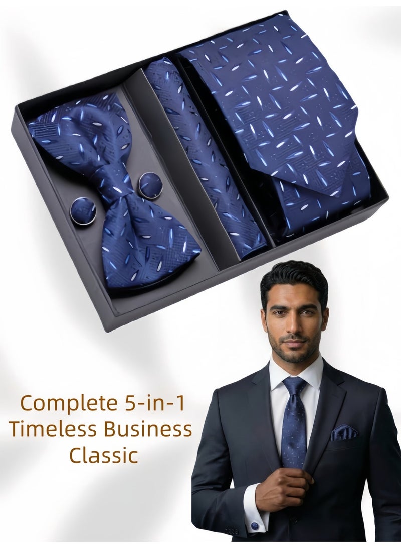 Hiras Men's Blue Tie Gift Set for Wedding & Business | Complete Accessory Collection (Tie, Bow Tie, Cufflinks, Pocket Square) - Oxford Blue - Image 1
