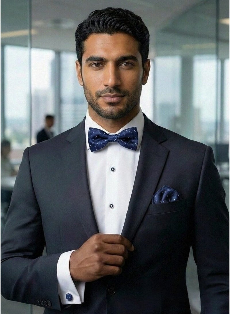Hiras Men's Blue Tie Gift Set for Wedding & Business | Complete Accessory Collection (Tie, Bow Tie, Cufflinks, Pocket Square) - Oxford Blue - Image 5