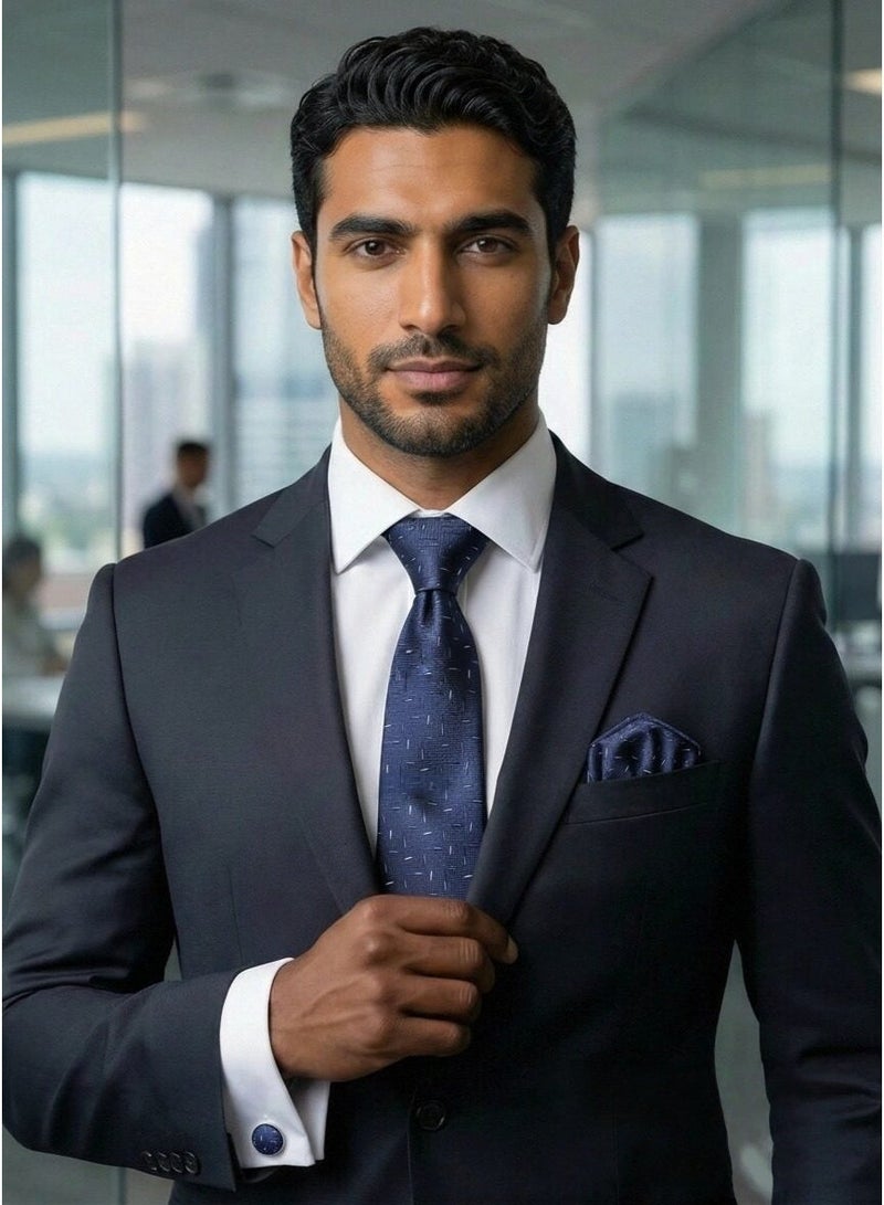 Hiras Men's Blue Tie Gift Set for Wedding & Business | Complete Accessory Collection (Tie, Bow Tie, Cufflinks, Pocket Square) - Oxford Blue - Image 4
