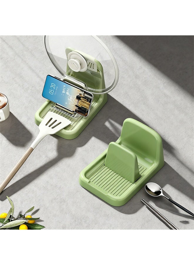 هومستر ملعقة الراحة مع حامل غطاء الوعاء لعداد المطبخ ، ملعقة ملعقة حامل الشوكة للطبخ ، الأخضر - Image 3