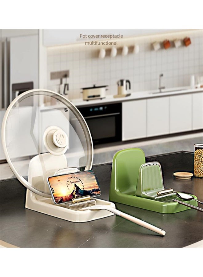 هومستر ملعقة الراحة مع حامل غطاء الوعاء لعداد المطبخ ، ملعقة ملعقة حامل الشوكة للطبخ ، الأخضر - Image 4