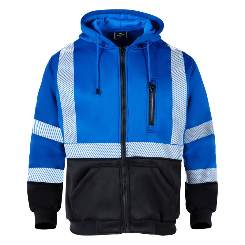 VENDACE High Visibility ANSI Class 3 Reflective Safety Fleece Sweatshirt Hoodie for Men Hi Vis Hoodies Zipper Jacket(Royal blue,XL) - Image 2
