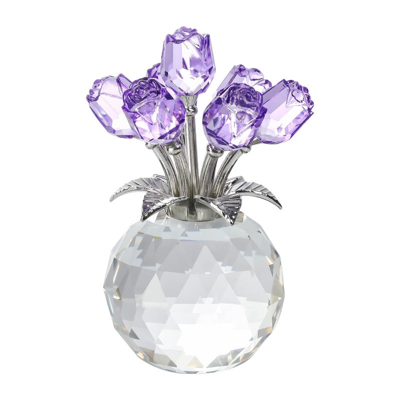 Movdyka Purple Rose Flower Crystal Figurine with Vase  Bouquet Flowers Ornament Gifts for Wife Girlfriend Women   Handmade Crystal Flower Collectible Home Table Decor for Valentine's Day Wedding Anniversary - Image 1