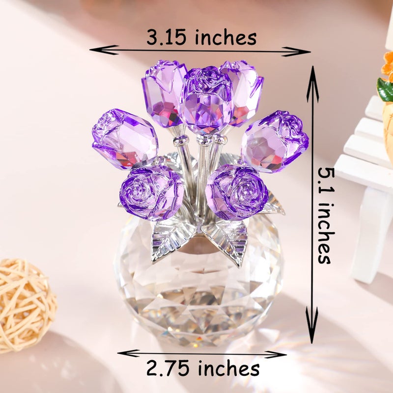 Movdyka Purple Rose Flower Crystal Figurine with Vase  Bouquet Flowers Ornament Gifts for Wife Girlfriend Women   Handmade Crystal Flower Collectible Home Table Decor for Valentine's Day Wedding Anniversary - Image 3